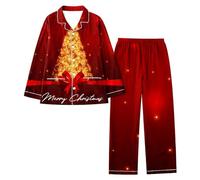 Pyjama Femme Noel Hiver - Ensemble Pyjama Femme Confortable à Manches Longues avec Imprimé Flocons de Neige pour Un Noël Magique et des Vacances Douillettes Chaleur du Foyer