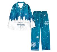 Pyjama Femme Noel Hiver - Ensemble Pyjama Femme Confortable à Manches Longues avec Imprimé Flocons de Neige pour Un Noël Magique et des Vacances Douillettes Chaleur du Foyer
