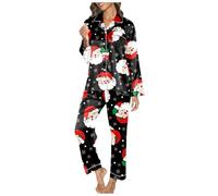 Pyjama Femme Noel Hiver,Pyjama Femme Doux pour Saisons Automne Et Hiver Ensemble Deux PièCes Confortable VêTement Nuit DéTente avec Col V ÉLéGant Et Design Moderne