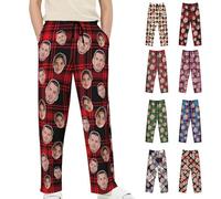 Pyjama femme Personnalisé avec Photo du visage Pyjama homme long Pantalon Bas de Pyjamas Couple vêtements de nuit pour idee Cadeau Noel anniversaire original pour maman,papa,frere,papy,mamie