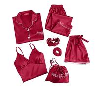 Pyjama Femme Polaire, Ensemble Pyjama Femme Confortable Sept PièCes ModèLe Manches Longues Short Bretelles Tissu Respirant Nuit Reposante