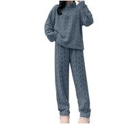 Pyjama Femme Polaire Tenue Interieur Femme Chic Womens Fuzzy Pajama Sets Warm Cozy Winter Sets Fleece Set Loose Comfy Ladies Plush Sleepwear Short Blanc Sexy Pyjama Manche Blue One Size