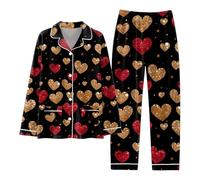 Pyjama Femme Saint Valentin Coeur Bas De Confortable À Manches Longues Pajamas Hauts Tenue D'intérieur Satin Ensembles St Pour Short Chaud Et Doux Longue Homewear Hiver Saint-Valentin Coton 2 Pièces
