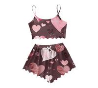 Pyjama Femme Saint Valentin - Ensemble Pyjama Femme Court Confortable en Coton avec Imprimé Cœurs Élégant pour Nuits Sereines et Moments de Détente