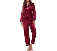 Pyjama Femme Satin Ensemble Pyjama Sexy, Tenue D'IntéRieur 30 PièCes À Manches Longues Deux Chemise Col V avec Boutons Chic Et Elegent Style Classique Couleur Unie