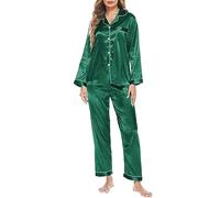 Pyjama Femme Satin Ensembles De Pyjama, VêTements De Nuit Grande Taille à Manches Longues Toutes Les Saisons 22 PièCes Classique Col V Bouton Haut Confortable avec Poche