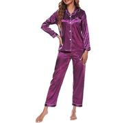 Pyjama Femme Satin Ensembles De Pyjama, VêTements De Nuit Grande Taille à Manches Longues Toutes Les Saisons 24 PièCes Classique Col V Bouton Haut Confortable avec Poche