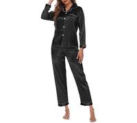 Pyjama Femme Satin Ensembles De Pyjama, VêTements De Nuit Grande Taille à Manches Longues Toutes Les Saisons 11 PièCes Classique Col V Bouton Haut Confortable avec Poche