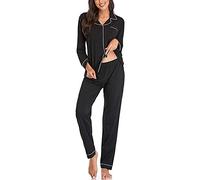 Pyjama Femme Satin Pyjama Manches Longues, Ensemble DéTente Couleur Unie Bouton Down Col V Doux à Porter Et Confortable Sexy Et Mince Maison Respirante Dormir