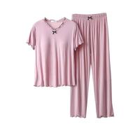 Pyjama Femme Sexy 2 Pièces Set Pjs Summer Coton Loungewear Fashion Adulte Basics Ensemble Pijamas Chemise Manches Courtes Pantalon 3/4 Nuisette Rouge Ensembles Confortable Ensemble Short Femme