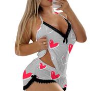 Pyjama Femme Sexy Chic, Ensemble De Pyjama 2 PièCes en Soie De Lait ImpriméE à Col en V pour La Saint-Valentin
