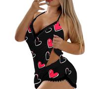 Pyjama Femme Sexy Chic, Ensemble De Pyjama 2 PièCes en Soie De Lait ImpriméE à Col en V pour La Saint-Valentin