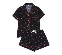 Pyjama Femme Sexy Chic - Ensemble Pyjama Femme Court Décontracté à Manches Courtes avec Imprimé Floral Texturé pour Un Confort Estival