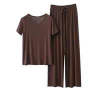 Pyjama Femme Sexy Dentelle Short Femme Coton Sexy Ensemble Pyjama D Automne à Manches Longues Et Col Rond pour Couleur Unie Décontracté Grande Combinaison Chemise De Coffee L