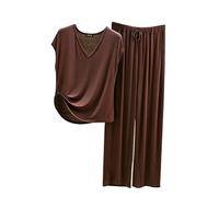 Pyjama Femme Soie Satin Short Pyjama Noël Femme Ensemble pour Femmes 2 Ensembles Assortis Haut à Manches Courtes Et Pantalons avec Poches Monstre Et Compagnie De Coffee L