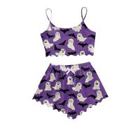 Pyjama Femmes Carreaux sans Manches Ensemble Débardeur et Shorts pour Femmes, Vêtements d'intérieur décontractés, Imprimé Halloween, Vêtements de tous les jours confortables Chemise de nuit Halloween