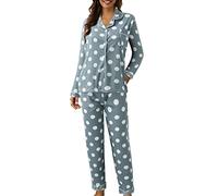 Pyjama Femmes d'hiver élégant Coton léger Long Chemise avec Boutons et Pantalons Longs Ensemble de Nuit Douce Confortable à Manches Longues Pajamas Maison Automne Ouvert Devant Pyjama Deux