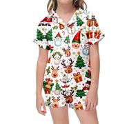 Pyjama Fille 12 Ans Court Noël, Ensemble de Nuit Festif 2 Pièces, Tenue d'Intérieur Ado, Vêtement Sommeil Confortable, Pyjashort Été(White, 4-5 Years)