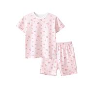 Pyjama Fille 3 Ans - Summer Children's Girls' Home Wear with Cartoon Prints Full Coverage Short Sleeved T Shirt Pajama Set with Shorts (6-7 Years)