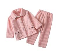 Pyjama Fille Hiver 3-14 Ans Polaire Chemise à Manches Longues avec Poches Ensembles Fille Doux Tshirt Haut Pantalon Loungewear Mode Tenue 2 Pieces Unie Simple Vetement Enfant Fille Chaud (7-8 Years)