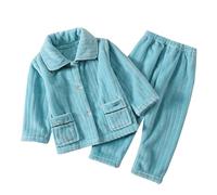 Pyjama Fille Hiver 3-14 Ans Polaire Chemise à Manches Longues avec Poches Ensembles Fille Doux Tshirt Haut Pantalon Loungewear Mode Tenue 2 Pieces Unie Simple Vetement Enfant Fille (Green, 3-4 Years)
