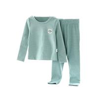Pyjama Fille Polaire Vêtements Chauds Enfants Velours Ensemble Sous-vêtements Grands Enfants Longues Rayures Vêtements de Maison pour Garçons Et Filles Ensemble De Sommeil, vert, 13-14 ans