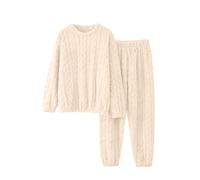 Pyjama Flanelle Femme Pyjamas Hiver Polaire Ensemble Pyjama d'hiver Chaude éPaississant Sweatshirt Et Pantalon en Peluche Deux PièCes Grande Taille Sleepwear Loungewear VêTements De Nuit Combinaison