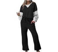Pyjama Flanelle Pyjama Polaire Femme Hiver Chaud Women S 2 Piece Sweatsuit Oversized Sweatshirt Sweatpants Matching Set Fall Outfits Winter Clothes Chemise Femme Nuisette Grande Black S