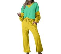Pyjama Flanelle Pyjama Polaire Femme Hiver Chaud Women S 2 Piece Sweatsuit Oversized Sweatshirt Sweatpants Matching Set Fall Outfits Winter Clothes Chemise Femme Nuisette Grande Yellow L