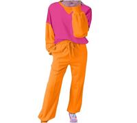 Pyjama Flanelle Pyjama Polaire Femme Hiver Chaud Women S 2 Piece Sweatsuit Oversized Sweatshirt Sweatpants Matching Set Fall Outfits Winter Clothes Chemise Femme Nuisette Grande Orange M