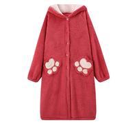 Pyjama Flou Mignon pour Femmes Printemps Automne Hiver Corail Polaire Chemise De Nuit Peignoir Femmes Vêtements De Nuit avec Bouton Ours Capuche Chaud Doux Robe De Chambre Courte