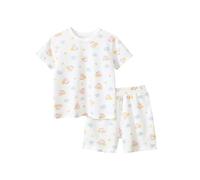 Pyjama Garcon 12 Ans - Summer Children's Girls' Home Wear with Cartoon Prints Full Coverage Short Sleeved T Shirt Pajama Set with Shorts (Light Blue 7-8 Years)
