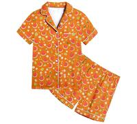 Pyjama Garcon 14 Ans - Ensemble De Pyjama À Manches Courtes pour Filles Imprimé Fruits pour De 2 À 13 Ans Tenue De Détente Confortable Et Douce Deux Pièces pour Un Usage Quotidien (Orange 4-5 Years)