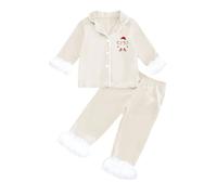 Pyjama Garçon à Manches Longues et Ouverture Frontale pour Un Sommeil Confortable et des Vacances en Famille - Vêtement de Nuit Doux (Beige, 12-13 Years)