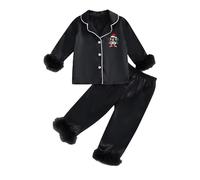 Pyjama Garçon à Manches Longues et Ouverture Frontale pour Un Sommeil Confortable et des Vacances en Famille - Vêtement de Nuit Doux (Black, 12-13 Years)