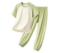 Pyjama garçon Deux pièces en Fibre Douce Confortable Tenue d'intérieur Respirant idéal détente Maison (Green, 8-9 Years)