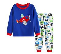 Pyjama Garcon Enfants Vêtement de Nuit Enfant Doux Confortable Vêtements Détente Coton Biologique Haut Col Rond Pantalon Dinosaure Requin Voitures pour garçons et Filles
