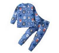Pyjama Garcon Enfants Vêtement de Nuit Enfant Pyjamas Manches Longues Unisexe Confortable et Doux Haut Col Rond Pantalon Dinosaure Requin Voitures pour garçons Filles
