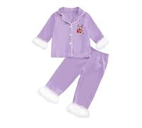 Pyjama garçon Manches Longues Veste Ouverture Avant col Confortable vêtement intérieur Vacances fêtes familiales (a-Purple, 4-5 Years)
