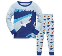 Pyjama Garçon Tenues Ensemble 2 pièces Garçons Coton Doux Confortable Vêtements de Détente Pieces Classique Longues Hauts et Pantalon Dinosaure Requin Voitures Maison
