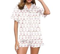 Pyjama Grande Taille Femme, Pyjama Douillet à Manches Courtes pour La Maison avec Un Haut Cardigan Imprimé IdéAl pour La Saint-Valentin Et Toute L'AnnéE pour des SoiréEs Relaxantes