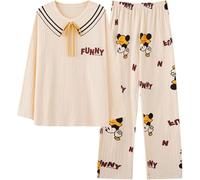 Pyjama Grande Taille Femmes Coton Jambe Large Gras Mm200 Catties Etudiant Casual Col Rond Coton Service À Domicile Automne Et Hiver, B2, L