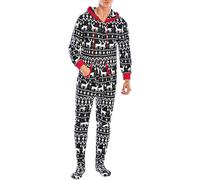 Pyjama grenouillère pour homme, combinaison à capuche pour adulte avec fermeture éclair, pyjama tout en une pièce, chaud et élégant, imprimé tout-en-un, vêtements de nuit, vêtements de nuit, Noir , M