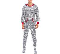 Pyjama grenouillère pour homme, combinaison à capuche pour adulte avec fermeture éclair, pyjama tout en une pièce, chaud et élégant, imprimé tout-en-un, vêtements de nuit, vêtements de nuit, gris, S