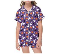 Pyjama Halloween Bebe,Ensemble Pyjama pour Enfants Loisirs Halloween imprimé col boutonné Manches Courtes Haut et Short pour Les Nuits Douces (Purple, 2-3 Years)
