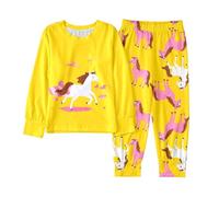 Pyjama Halloween Ensemble de Pyjama d'hiver à Manches Longues pour Filles,imprimé Cheval Blanc,Confortable et Doux,Deux pièces(Yellow,9-10 Ans)