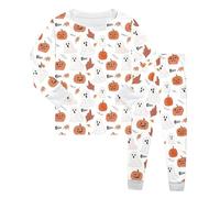 Pyjama Halloween fille Ensemble de Nuit Pyjama Grande Taille Manche Longue col rond Bas de Pyjama et Doux Respirant Motif Citrouille vêtement D'Intérieur