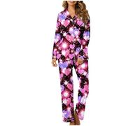 Pyjama Hiver Femme,Ensemble De Pyjama pour Femme 2 Ensembles Imprimé Pyjama De Saint-Valentin Dame Bouton Manches Longues VêTements De Maison Pyjama De Printemps
