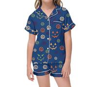 Pyjama Hiver Halloween Fille Design Rayé Enfant Short Manches Courtes Ensemble 2 Pièces Costume Assorti Décontracté Casual pour Vêtement Nuit