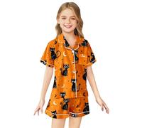 Pyjama Hiver Halloween Fille Design Rayé Enfant Short Manches Courtes Ensemble 2 Pièces Personnalité Chemise Léger Confortable pour Tout-Petits